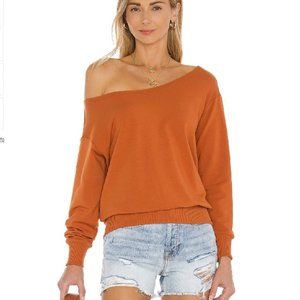 L'AGENCE Luxe Lounge Kimora Off Shoulder Sweatshirt Long Sleeve Top
